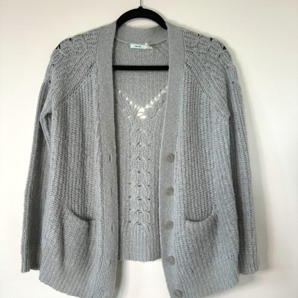 Kimchi Blue, wool blend long-sleeve cardigan, gray, Size S